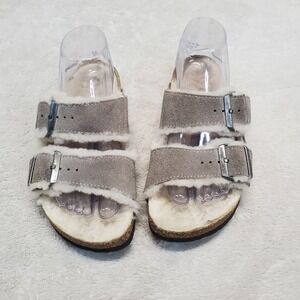 Birkenstock Gray Taupe Suede Shearling Sandal 38 Women 7.5 Cozy Fuzzy Comfy